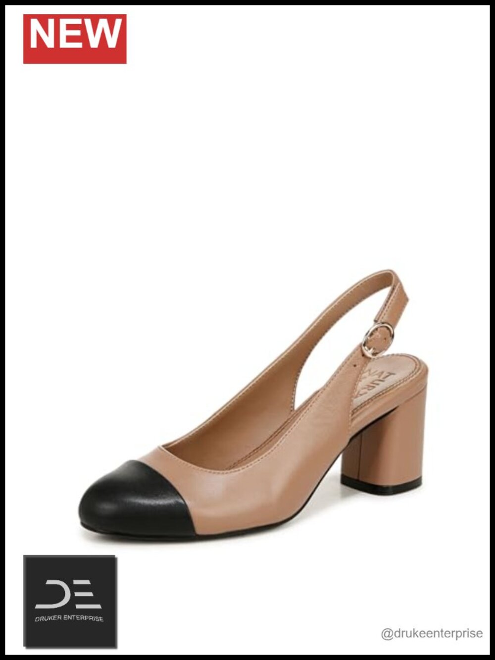 Leather and PU Cap Toe Slingback Block Heel Pump Women Business Casual